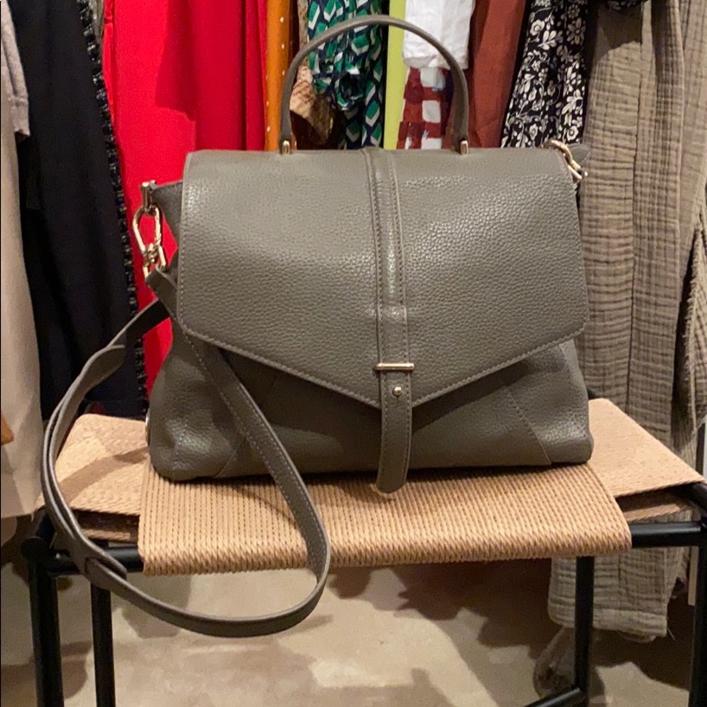 Tory Burch 797 Pebbled Leather Satchel in Porcini